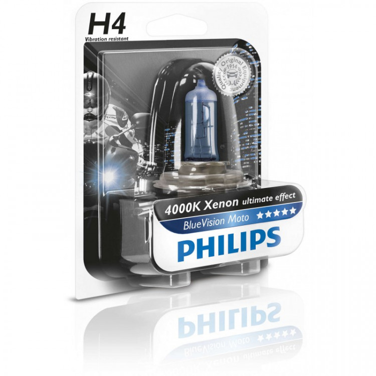 Лампа PHILIPS H4 Blue Vision Moto 60/55W